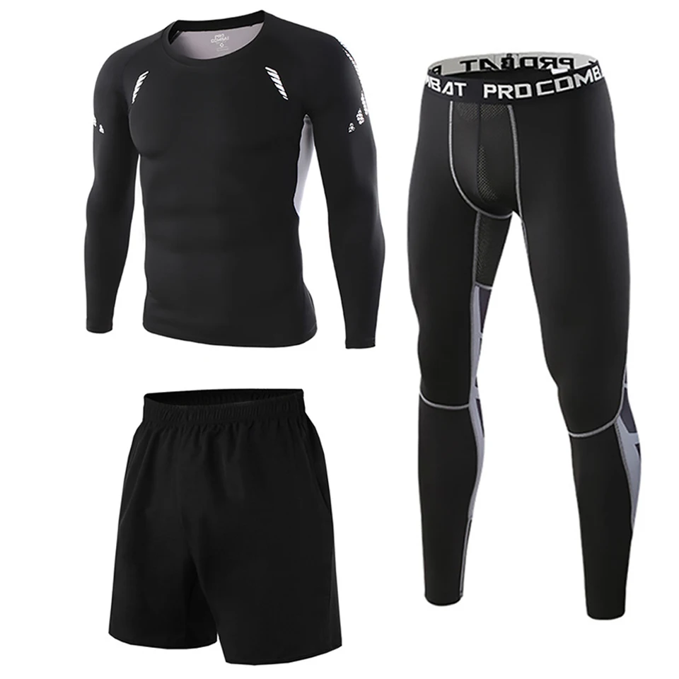 MMA Rashguard 3pcs / set Men's Tracksuit Boxing Gym Clothing Fitness Compression T-shirt Bjj Sportswear Muay Thai Shorts Tights