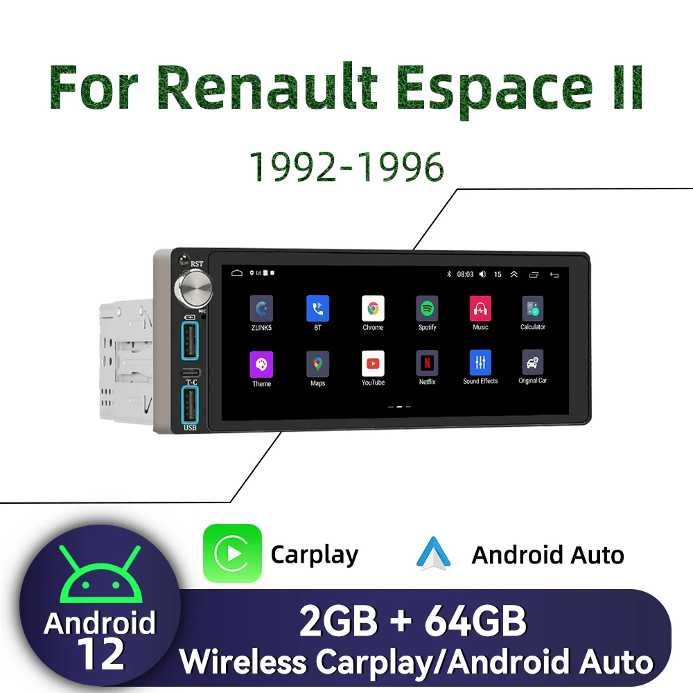 

Carplay 6.86" Screen Multimedia 1Din Android Car Radio for Renault Espace II 1992-1996 Head Unit Autoradio Stereo GPS Navigation