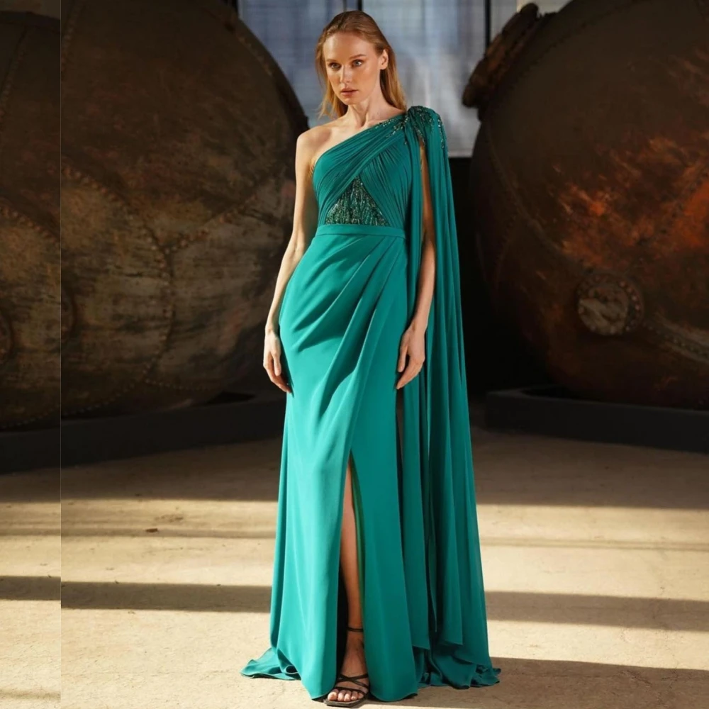 

Chiffon Pleat Celebrity Sheath One-shoulder Bespoke Occasion Gown Long Dresses