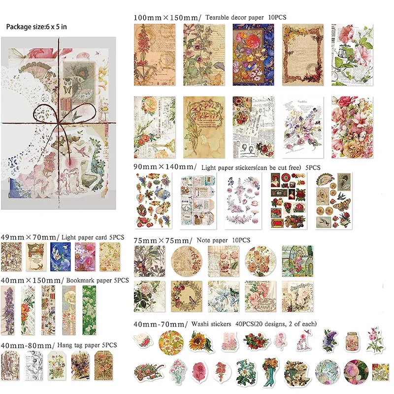 Vintage Art Scrapbooking Supplies Journaling Stickers 83Pcs Aesthetic Paper Washi Stickers Kit for Junk Journal,Bullet Journals