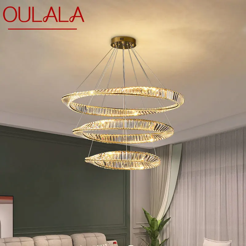 

OULALA Contemporary Crystal Hanging LED Lights Luxury Creative Round Rings Chandelier Lamp Decor Home For Living Dining Room