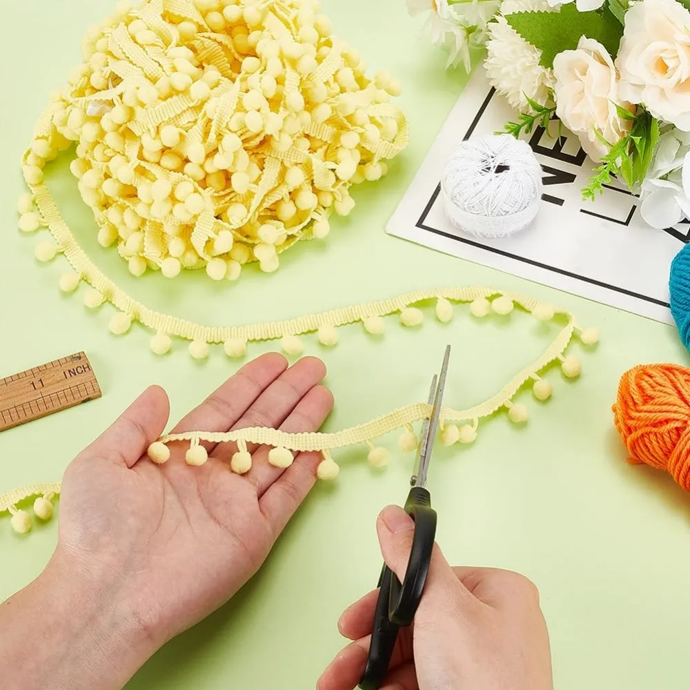 CABODYALS 20 Yards Gold Pom Pom Trim Ribbon - Mini Ball Fringe For DIY Crafts, Sewing, Clothing Decor