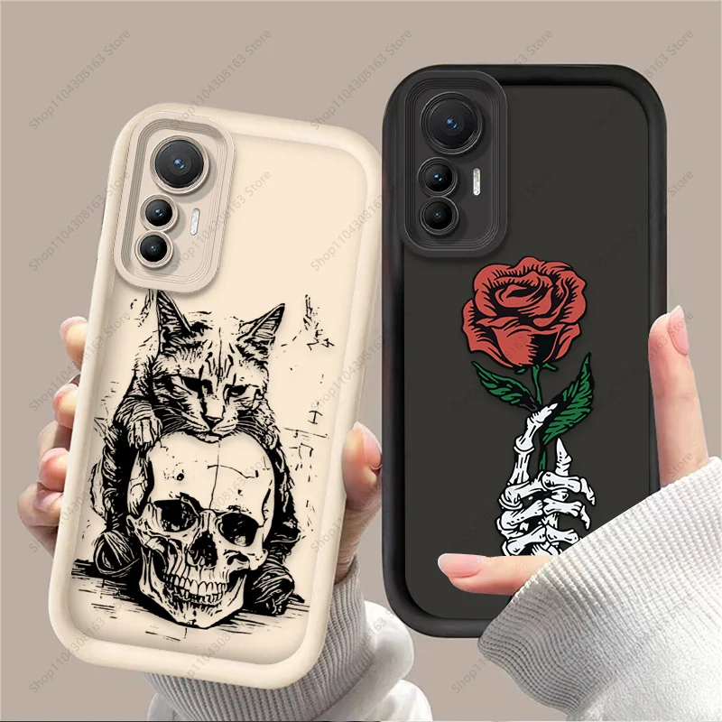 Creative Cat and Skull Themed Phone Case Cover