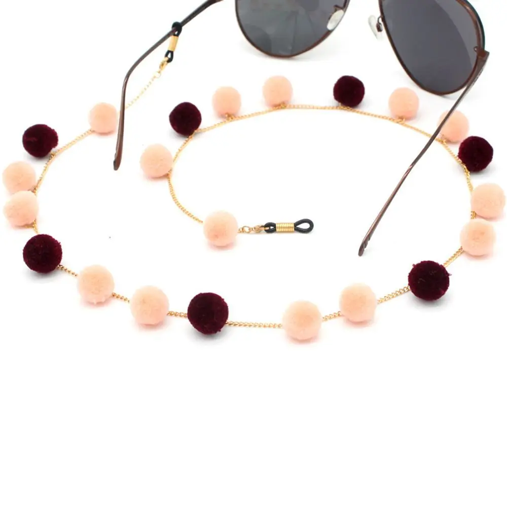 

Fashion Women Pompon Ball Reading Eyewears Glasses Sunglasses Cord Rope Eyeglass Holder Strap Metal Glasses Chain