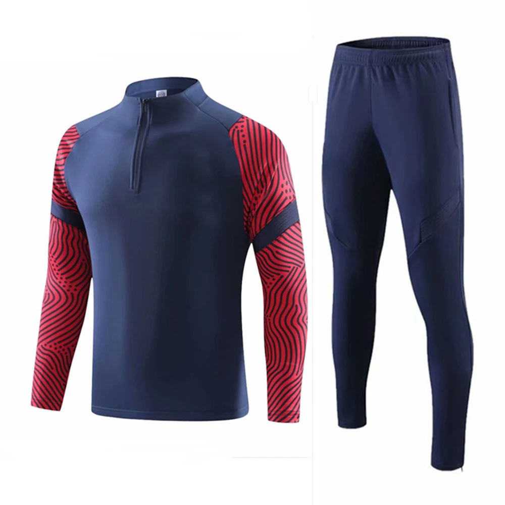 Kids Adult Soccer Tracksuit Women Men Half Zip Football Jacket Pants Autumn Winter Training Suit Child Running Jackets Trousers