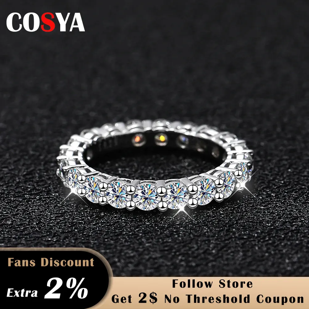 

COSYA 2.2ct Moissanite Rings For Women 925 Sterling Silver Eternity Band Engagement Wedding Diamond Ring Fine Jewelry With GRA