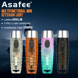 Asafee S12 Tiki 600LM EDC Mini Light 32H Battery Life Type-c Rechargeable Lamp IP65 Waterproof Flashlight Tail Magnet Keychain