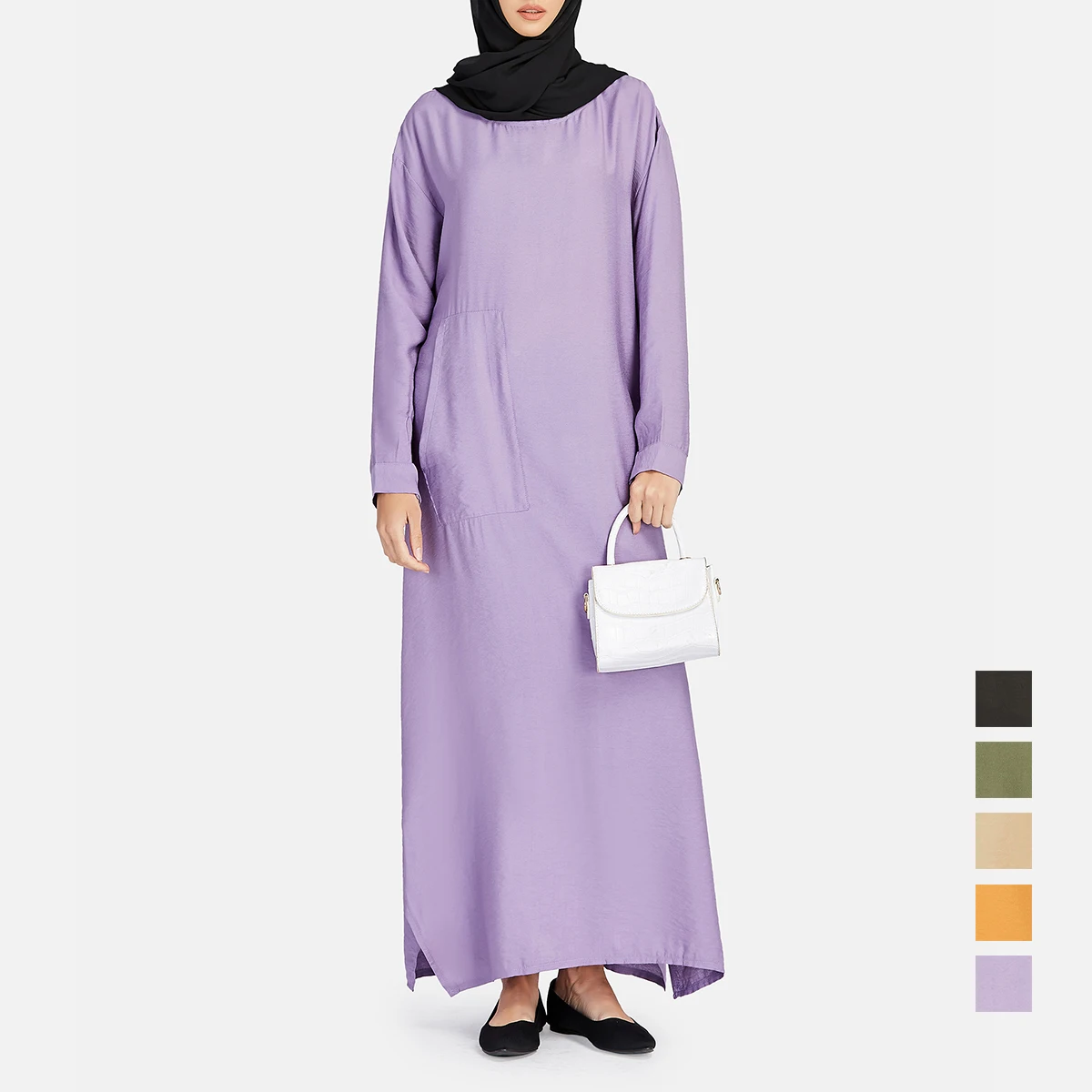 Long Casual Loose Retro Dress Women Islamic Fashion Abaya Lady Robe Femme Musulmane Solid Color Pockets Plus Size S-5XL Jilbab