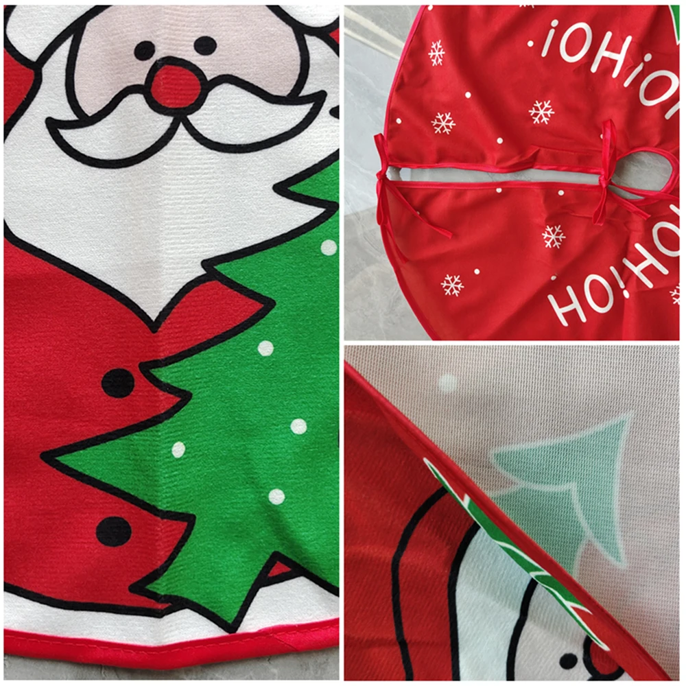 Description Picture 5 of itemMerry X-Mas Tree Skirt Ornaments Snowman Christmas Tree Red Cloth Xmas Tree Skirt Diy Happy Christmas Party Decorations Supplies