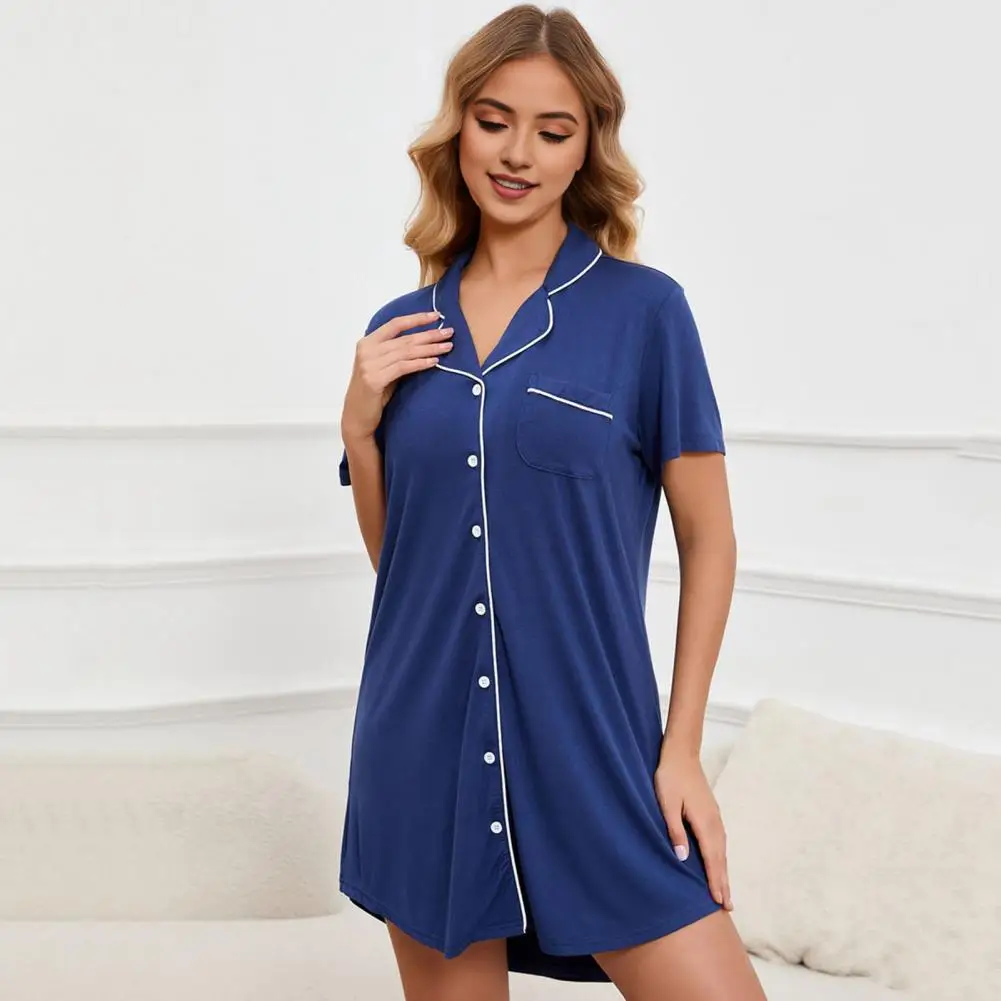 Summer Pajamas Stylish Women's V-neck Sleep Dress Comfortable Solid Color Homewear for A Relaxing Night Short Sleeve Loose Fit
