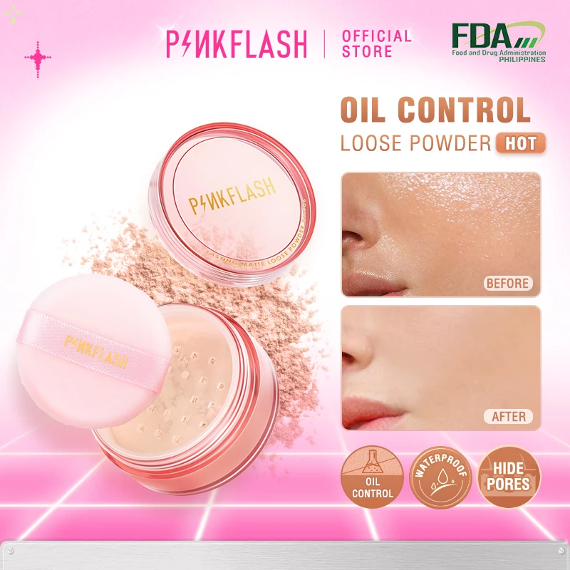 PINKFLASH 3 Colors Matte Loose Powder Waterproof Oil-control Matte Full Coverage Face Makeup Setting Finish Powder Cosmetics