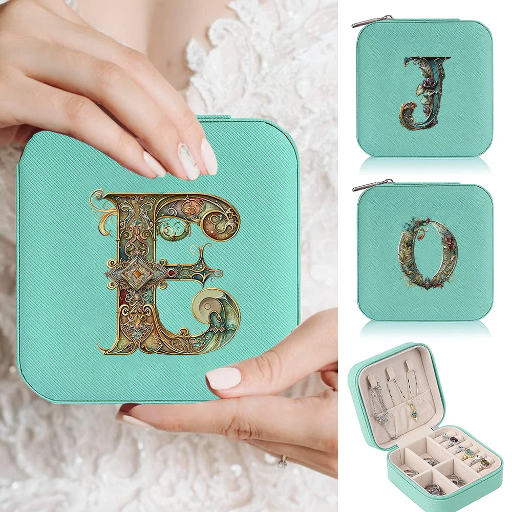 

Leather Jewelry Box Storage Case Travel Organizer Delicate Storage Earrings Necklace Jewelry Organizer Graphic Letter Pattern