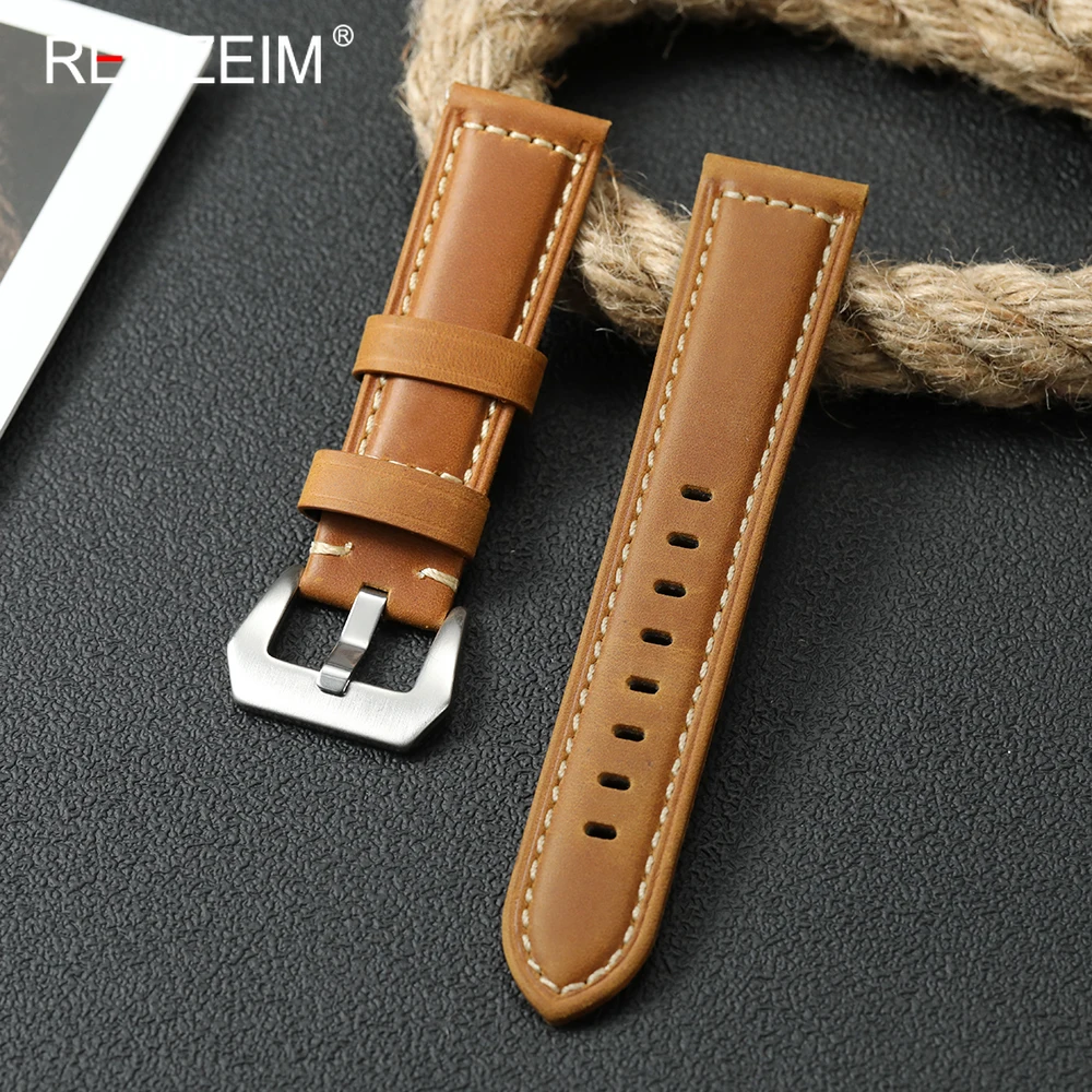 Vintage Crazy Horse Leather Watch Strap - Men's Genuine Cowhide Band, Durable Sport Replacement Bracelet Belt