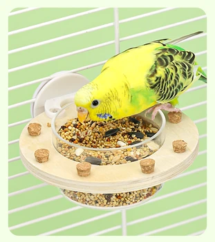 Bird Parrots Feeding Bowl with Cork Stopper Toys Chew Toys Transparent Bowl Plastic Food Cup For Cage Hanging Seed Water Feeder 1