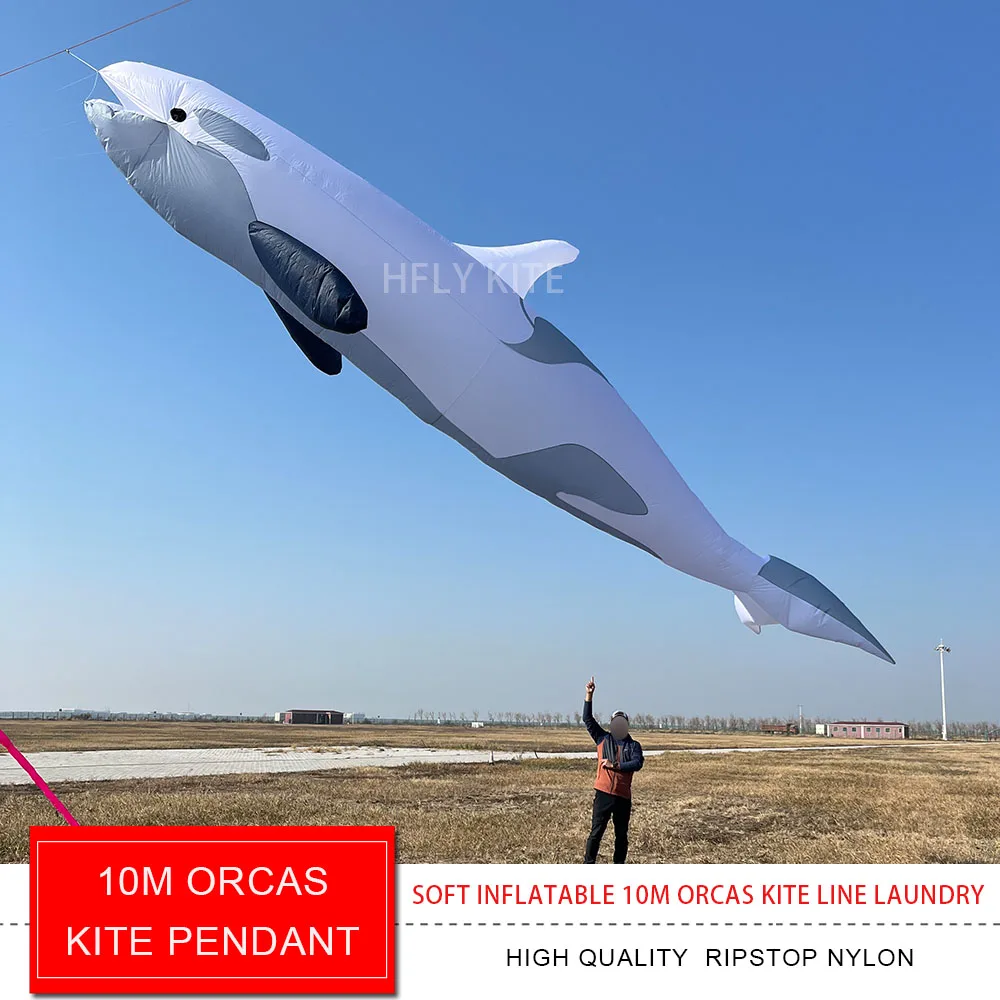 HFLY Soft Inflatable 10m Orcas Kite Line Laundry for Adults High Quality Ripstop Nylon Killer Whale Kite Pendant