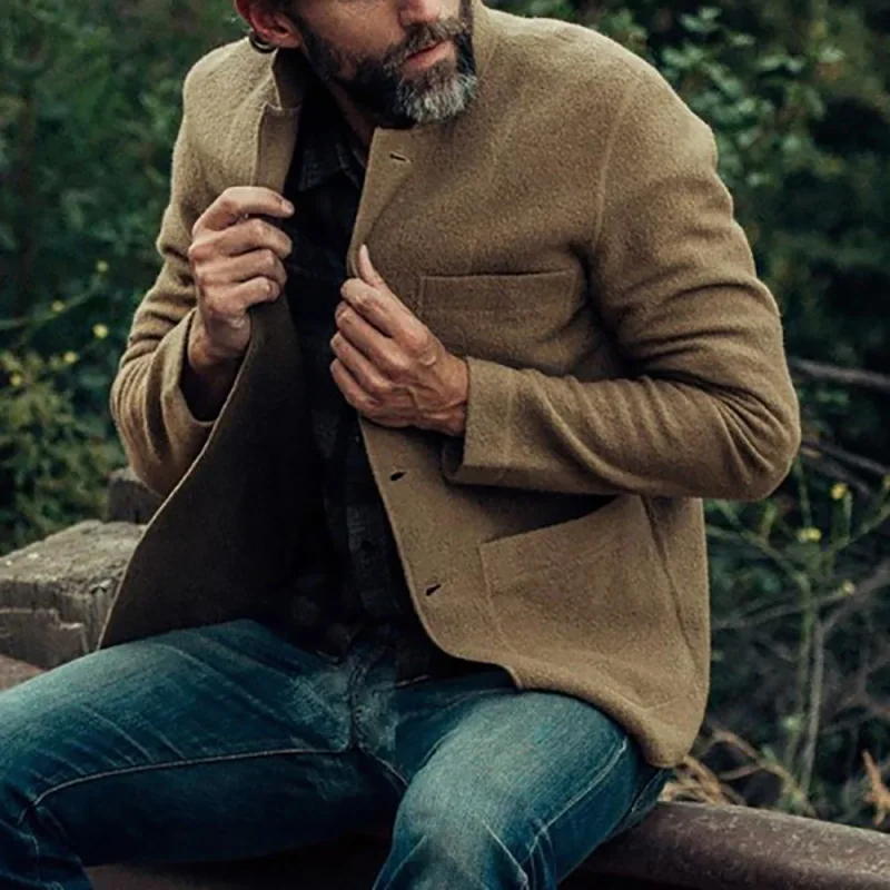 2023 Spring Autumn New Fashion Solid Color Turn-down Collar Long Sleeve Button Jacket Man Pocket Loose Casual All-match Coat
