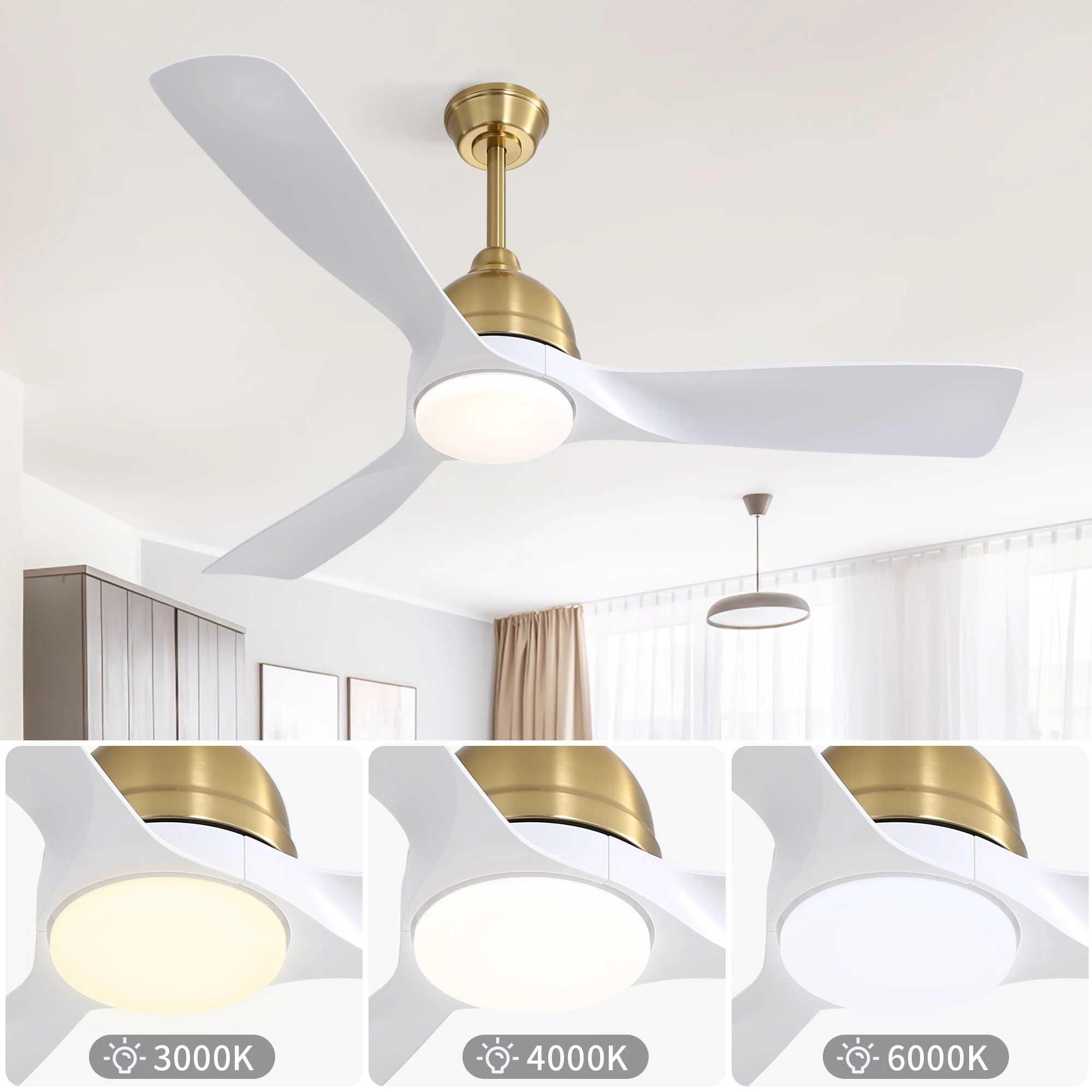 Sofucor 54-inch DC 6-Speed Wind Ceiling Fans With Remote Control With Light Home Fan
