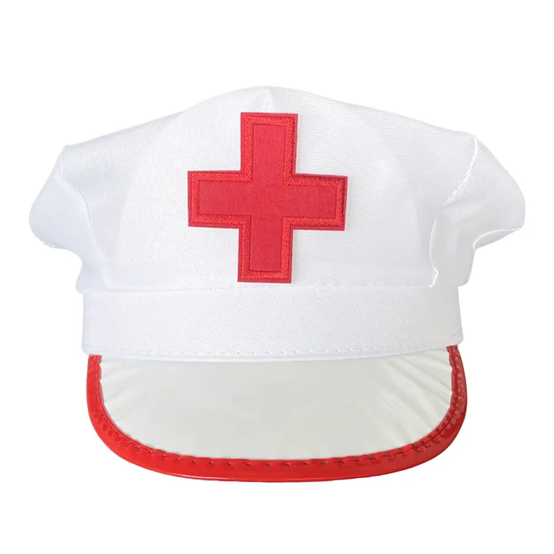 Red Cross Doctors Nurses Hats for Carnival Christmas Party Cosplay Cap Cotton Plaid Badge Role-play Funny Berets