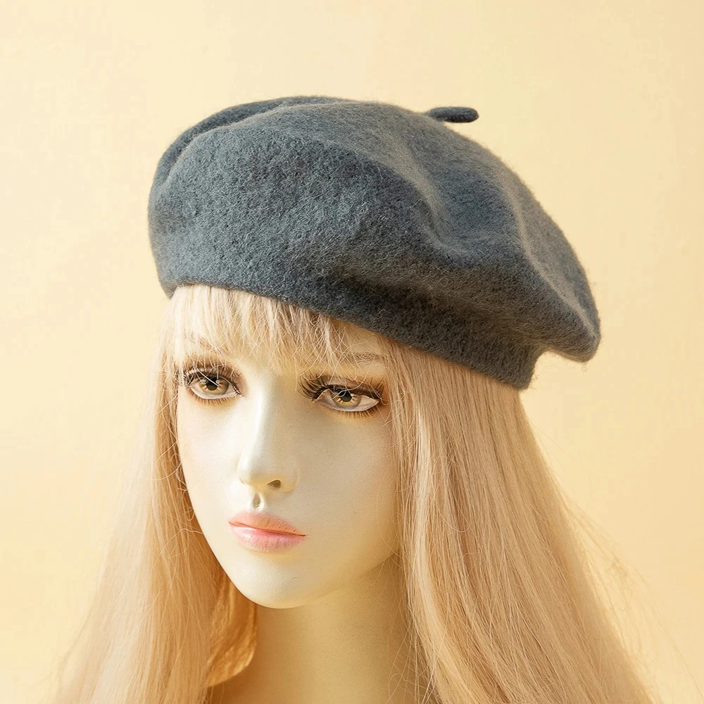 Women Berets Imitation Cashmere Woolen Autumn and Winter Japanese Painter Hats Fashionable Temperament Solid Color Casual Hat