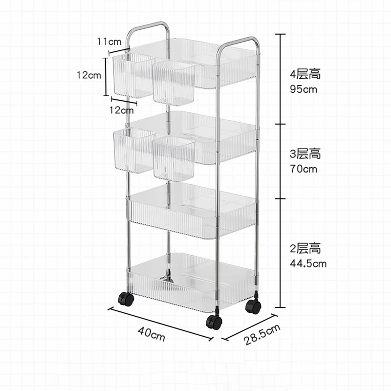 Transparent Storage Rack Trolley Cosmetics Kitchen Bathroom Bedroom Multi Storey Snacks Wheels Organizer Home