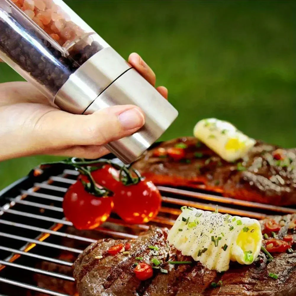 2 In 1 Pepper Mill Manual Stainless Steel Salt and Pepper Grinder Set with Adjustable Ceramic Grinding Spice Grinder KitchenTool