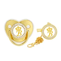 2023 New Baby Luxury Pacifier Crown Name Initials Personalized Pacifiers Chain Clip Set Toddler Newborn Nipple Baby Shower Gifts 2