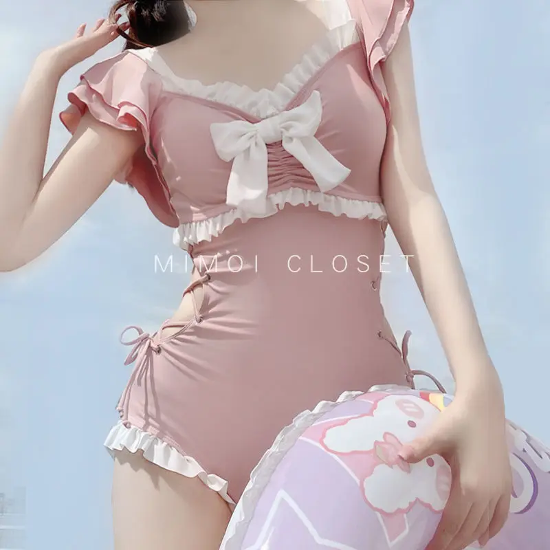 Women's Fashion Sexy Hollow Out Slim One-Piece Swimsuit Summer Korean Square Collar Solid Spliced Monokini Swimwear 2023 Female