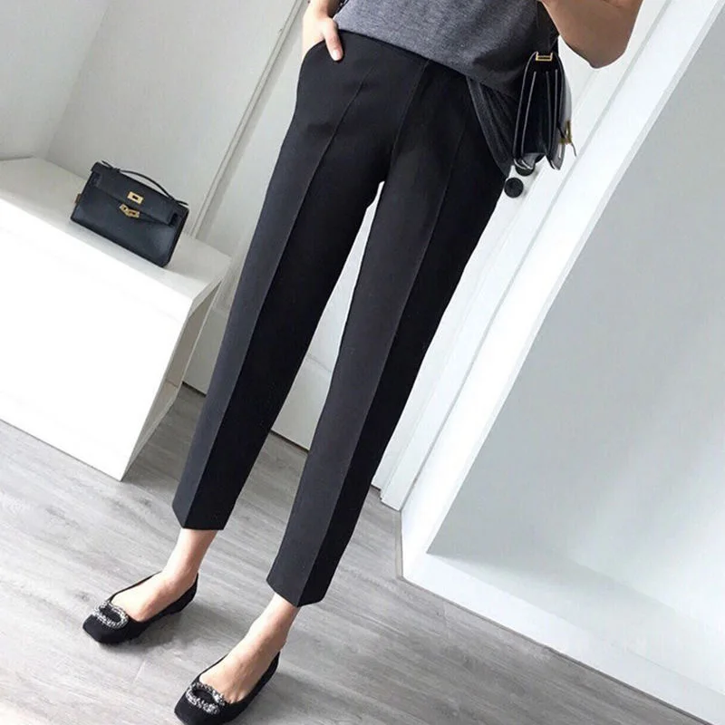 Black elastic waist nine-point pants no pilling or fading