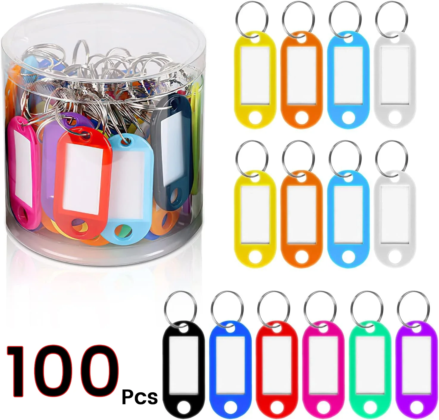 

50/100PC Tough Colorful Plastic Keychain Key Tags ID Label Numbered Name Baggage TagLabel Name Tags With Split Ring Label Window