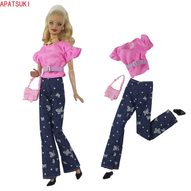 Conjunto de roupas rosa para boneca Barbie, tops artesanais