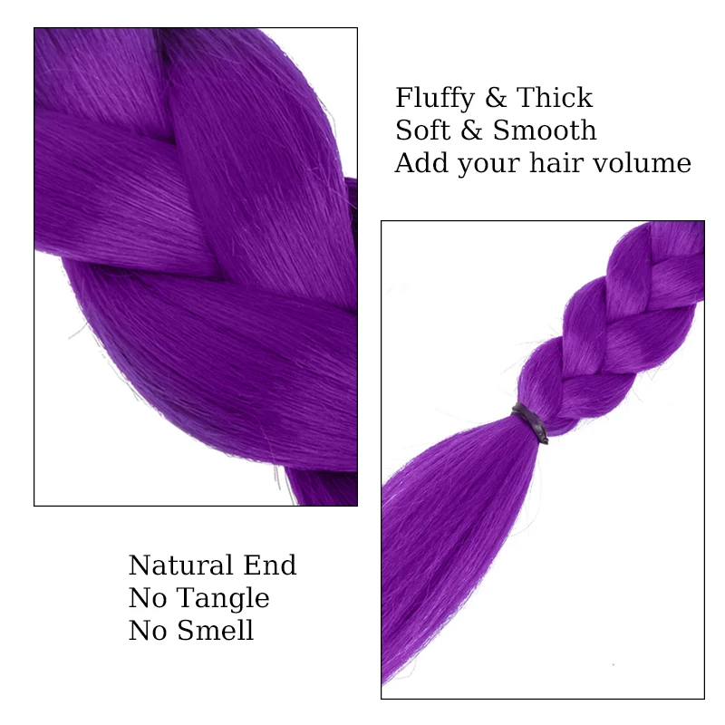 Synthetic 26inch Long Braided Purple Hair Ponytail Rumi Costume Hairstyle Ponytail with Clips for Kids Girls Halloween Christmas