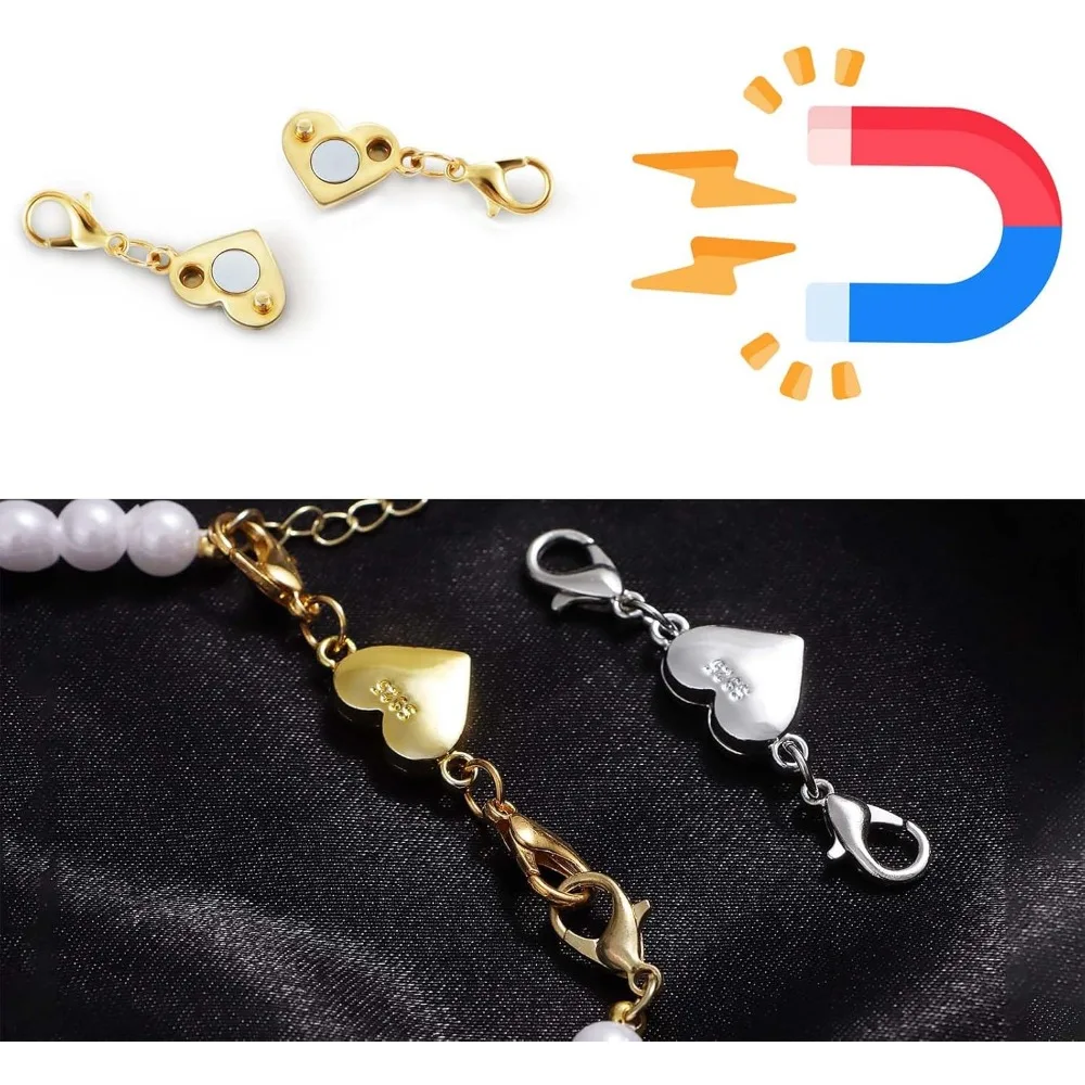 Silver Heart-Shaped Magnetic Necklace Clasps and Closures - Elegant Clasp Converters