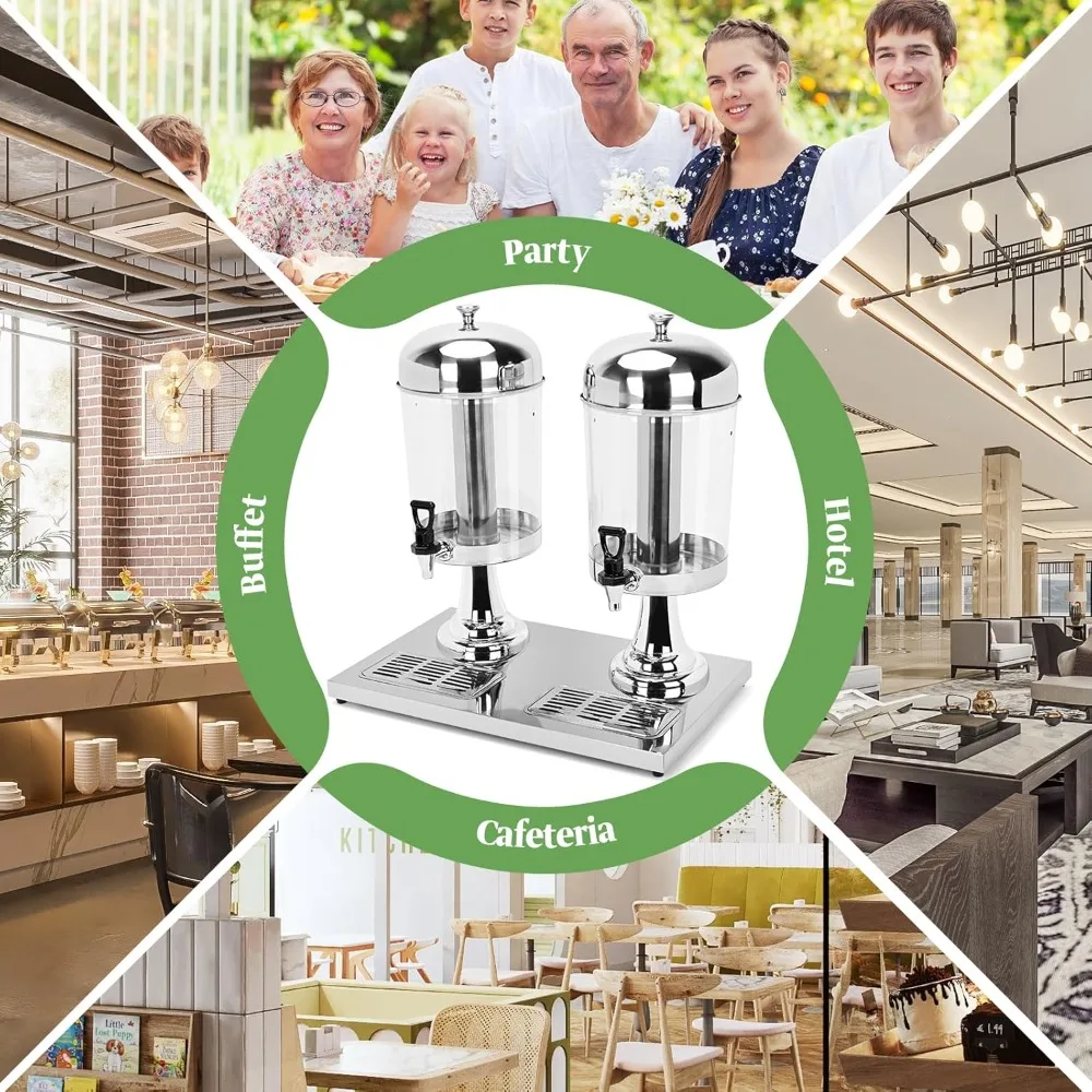 4.4 gallon dual drink dispenser, beverage dispensers with ice core and spigot, stainless steel juice dispenser for parties, wed