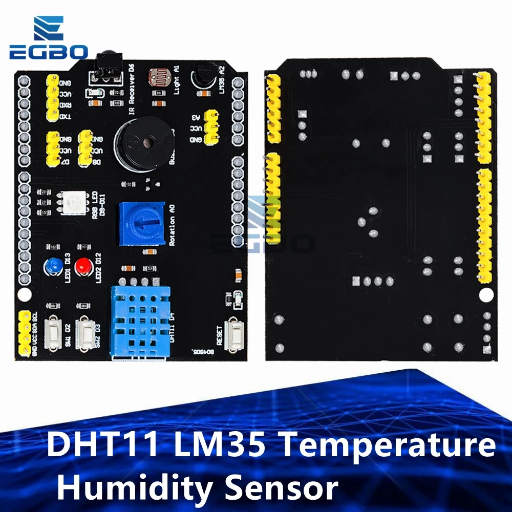 1 ~ 10pcs egbo dht11 lm35 Temperatur Feuchtigkeit sensor Multifunktions-Erweiterungs karte Adapter uno r3 rgb LED ir Empfänger Summer i2c