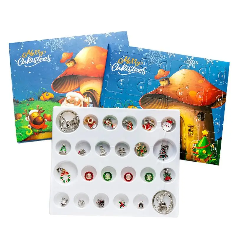 1 Set 24 Days Christmas Advent Calendar - DIY Creative Jewelry Charm Making Kit Surprise Countdown for Girls Bracelet Xmas Gifts