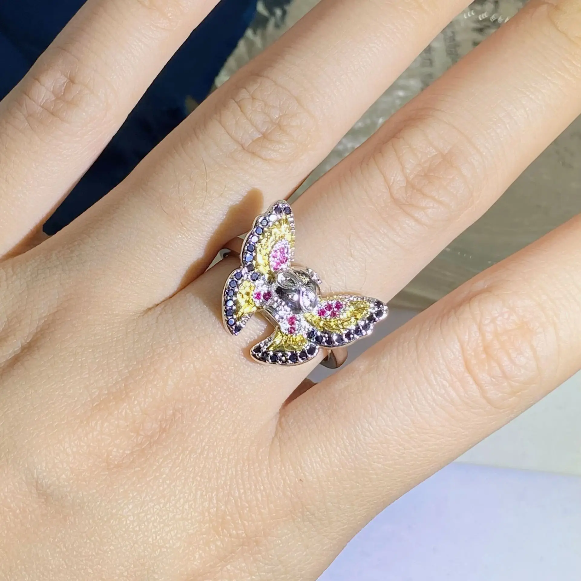 

Luxury Female Multicolor Silver Butterfuly Bling Zircon Stone Rings for Women Fashion Wedding Engagement Jewelry Gift 2022 New