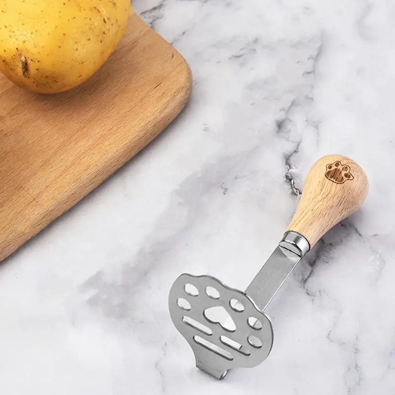 Stainless Steel Food Masher Manual Heavy-Duty Mashing Utensil Claw Pattern Potato Masher wooden handle Kitchen Accessories