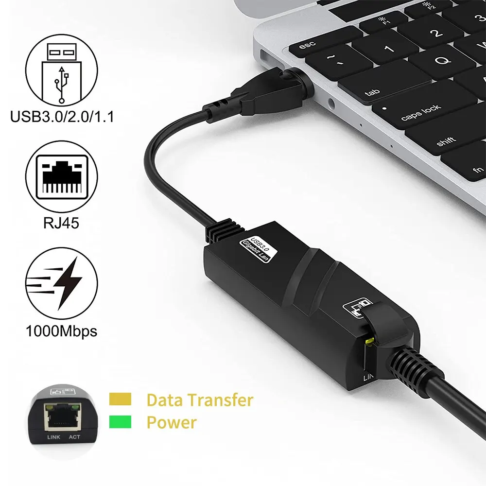 ethernet adapter FENVI 1000Mbps USB3.0 To Rj45 Network Adapter RTL8153 Lan Ethernet Adapter 100/1000Mbps Network Card Macbook Laptop Win10/11