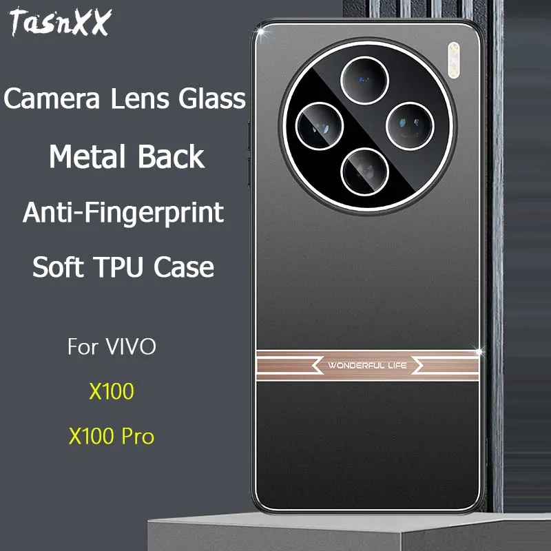 Per Vivo X100 / Pro Mecha Matte Metal Back Case Hit Stitching Color Copertura Completa Soft Tpu Camera Lens Glass Protector Shell