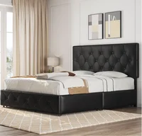 Queen Size Upholstered Bed Frame with 4 Drawers and Adjustable Headboard, Faux Leather Platform Bed with Mattress Foundation St 3