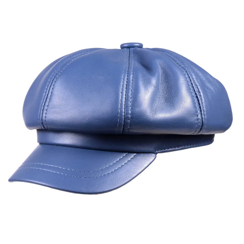Women's Ladies Genuine Leather Sheep Skin Fashion Colorful Beret Octagonal Cap Painter Cap Newsboy Jazz Caps/Hats