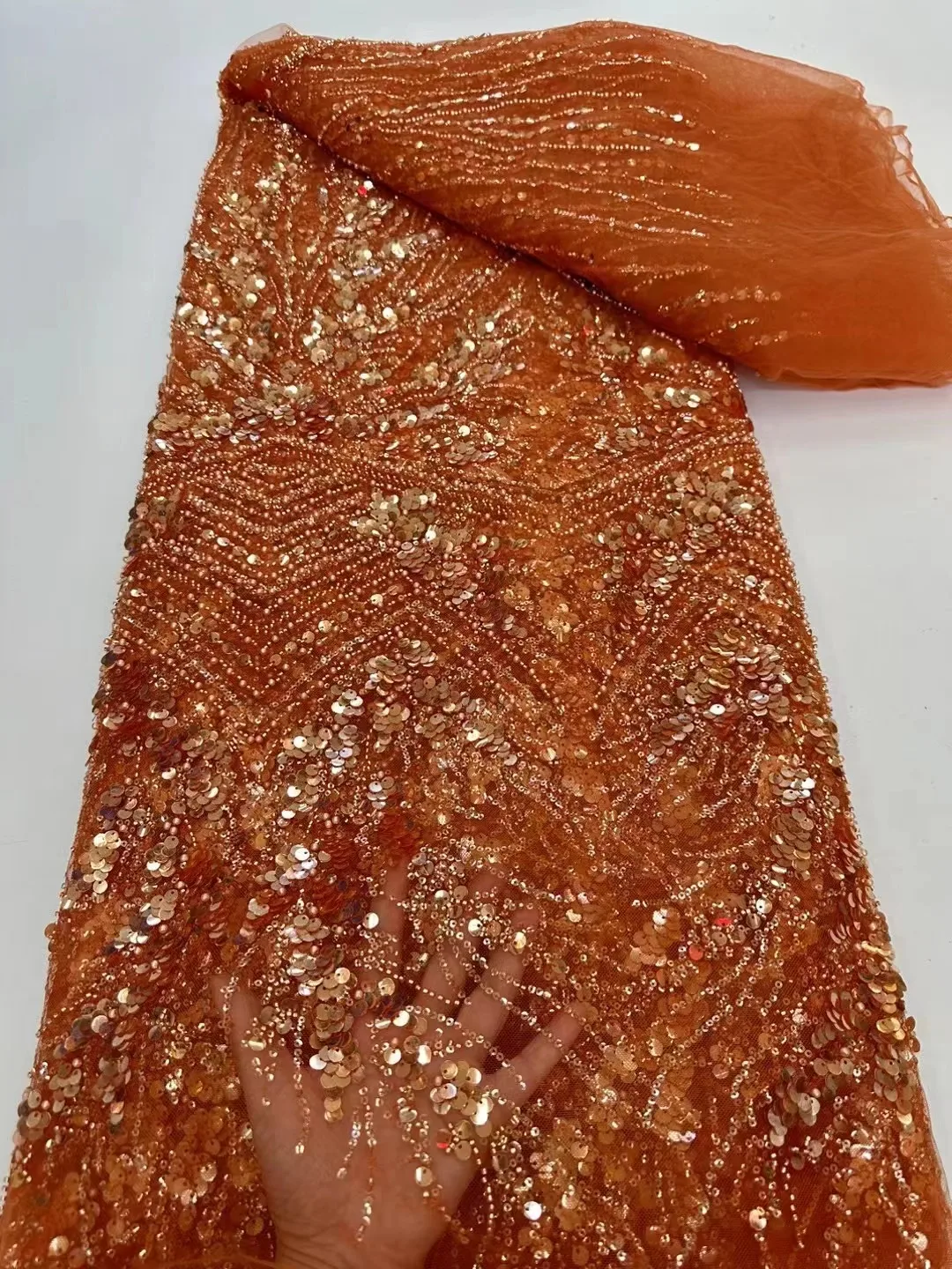 

Brown African 3D Lace Fabric Coloful Pearls Sequins French Mesh Embroidery Tulle Lace White Heavy Beaded Lace Fabric Luxury