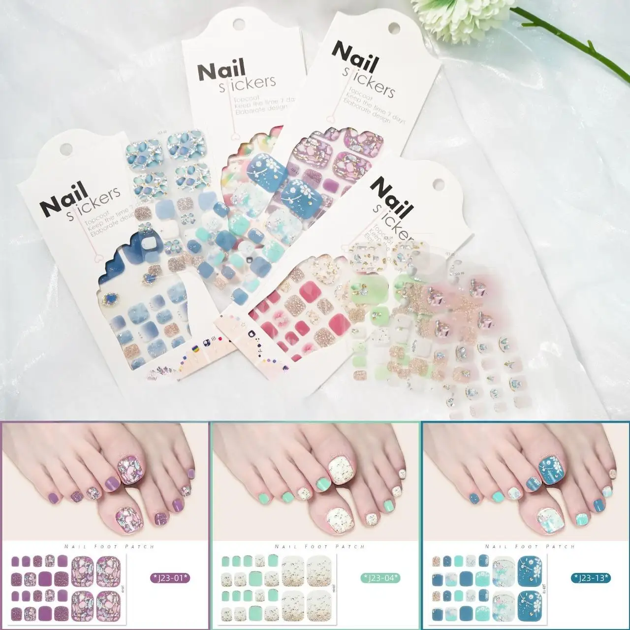 22Tips/Sheet Full Cover Gel Toenail Wraps-Semi-Cured Self-Adhesive Nail Stickers Non-Toxic Waterproof Nail Decals for Easy DIY