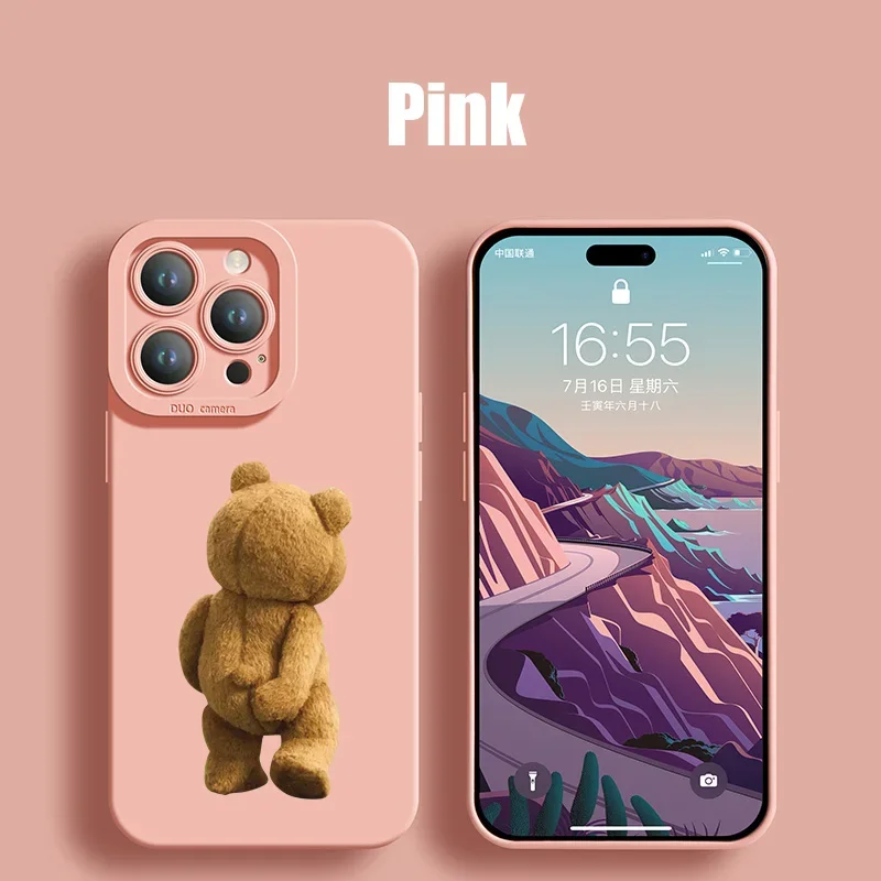 thumbnail image 1 of New Cartoon Teddy Bear Couple Phone Case For iPhone 15 Pro Max 11 12 Mini 13 14 Pro Max X XS XR 78 14 15Plus Soft Silicone Cover, 1 of 5