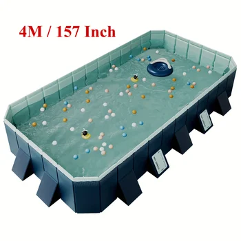 4M Foldable Outdoor Large Swimming Pool,Family Pool,Summer Water Party Non-Inflatable Swimming Pool, for Outdoor,Garden,Backyard 1