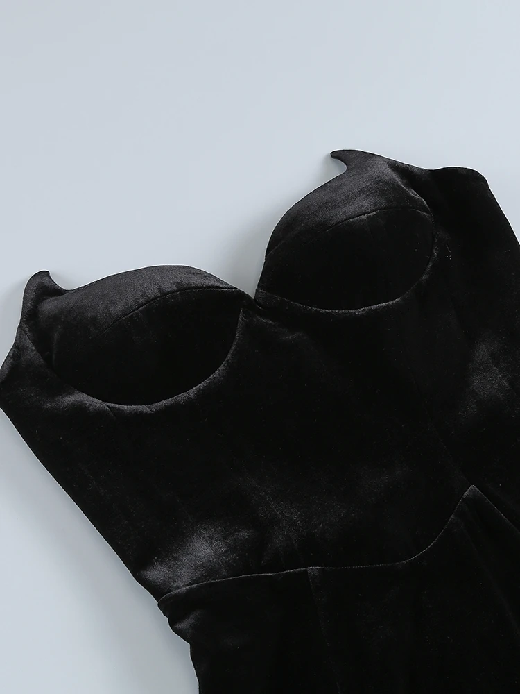 Sexy Strapless V Neck Velvet Maxi Dress Women Burgundy Black Sleeveless Backless Skinny Long Dress Party Evening Runway Dresses 6