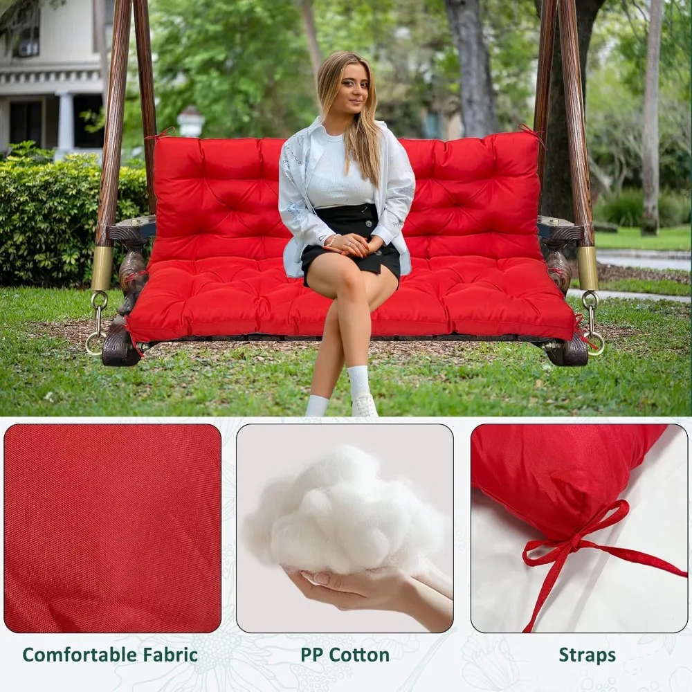 2-3 Seater Waterproof Porch Bench Cushion Thick Patio Swing Cushion with Backrest for Garden Backyard Furniture, Patio Swings 3