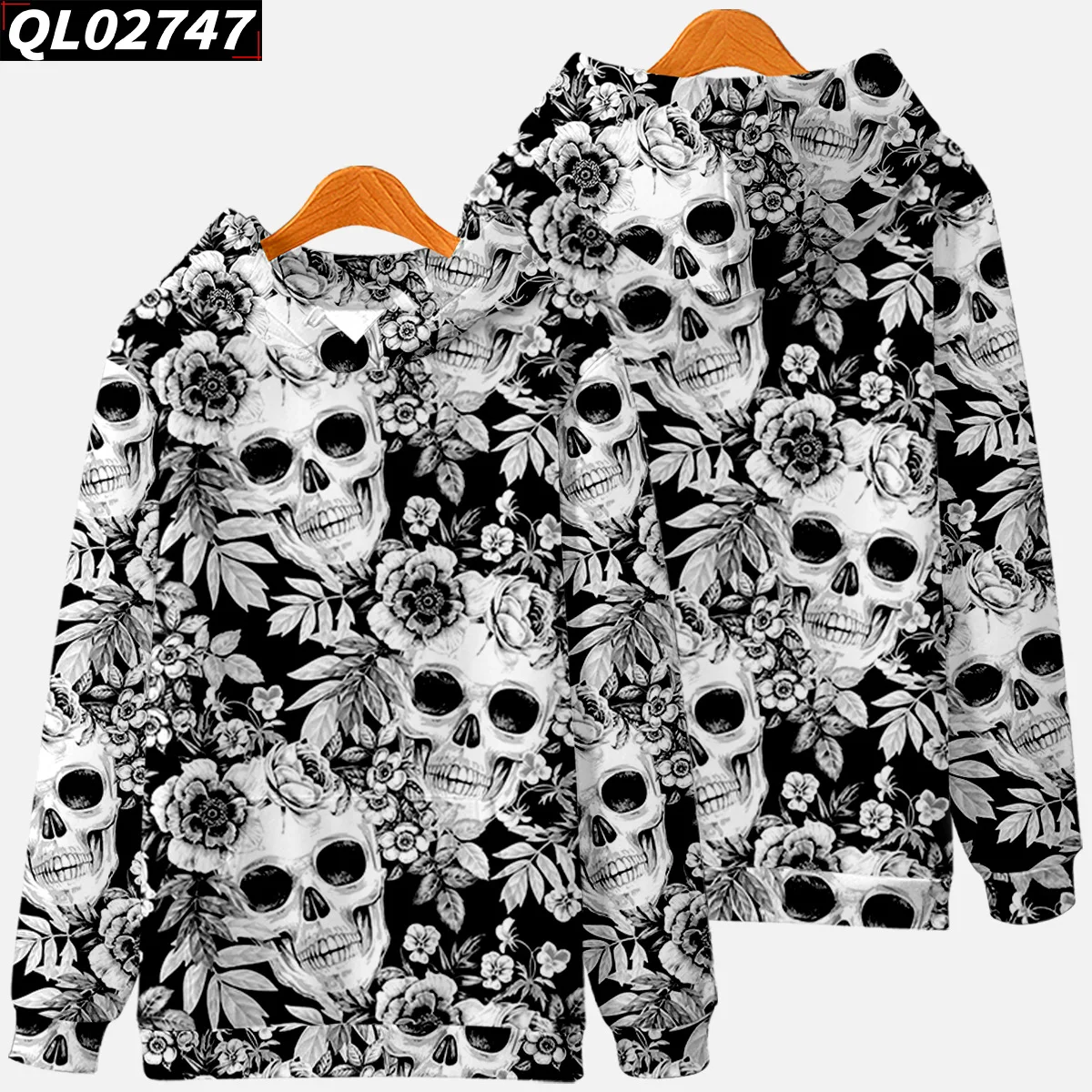 

Autumn Fashion Cartoon Skull Flower Printed Long Sleeve Hoodie Pullover Sweater Casual Men Women Streewear Sweatshirts
