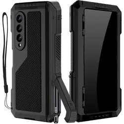 Heavy Duty Aluminum Shockproof Phone Case with Built - in Stand & Screen Protector - Galaxy Z Fold4 (Black)