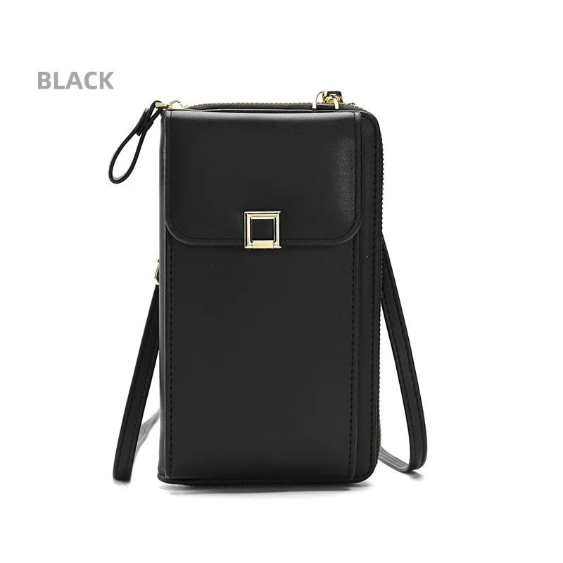 Women's Crossbody Long Purse Bag zipper solid color Shoulder Bag Multi-functional Wallet PU Leather long phone handbag